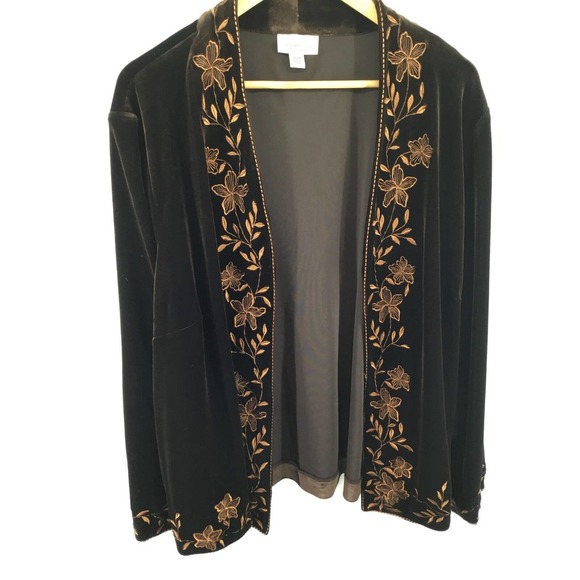 Coldwater Creek Jackets & Blazers - Coldwater Creek Floral Embroidered Velvet Shacket Brown 24W